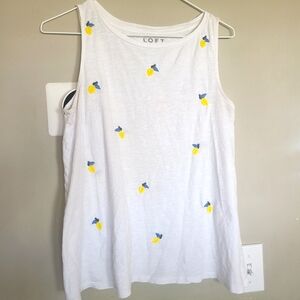 Ann Taylor Loft Lemon Fruit Print Sleeveless White Tank Top